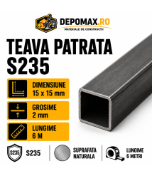 Teava patrata 15 x 15 x 2 mm, 6 metri